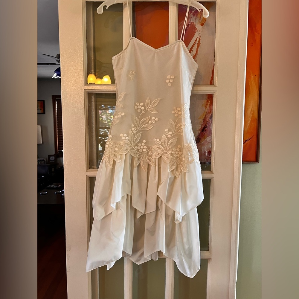 White Strapless Dress with Floral Embroidery